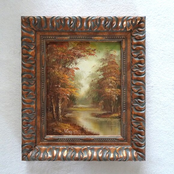Vintage Original Oil Painting Irene Cafieri Trees Autumn Landscape Framed Art - Picture 1 of 5